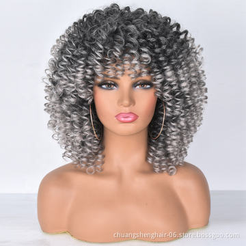 High temperature resistance fiber wig Short curly wigs for black women with bangs Ombre blonde synthetic afro kinky curly wigs